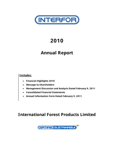 Thumbnail Interfor Annual Report 2010