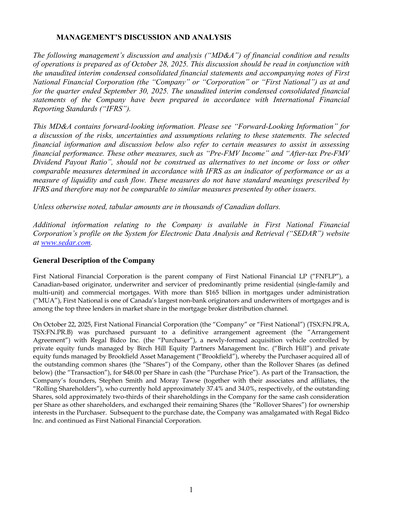 Miniature First National Financial Rapport trimestriel 2025-q3