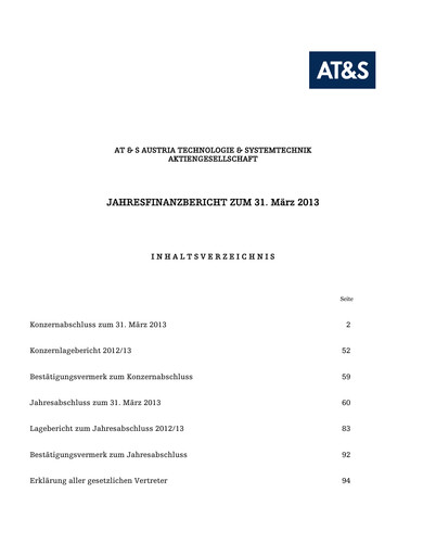Miniature AT&S Austria Technologie & Systemtechnik Rapport financier 2012-2013