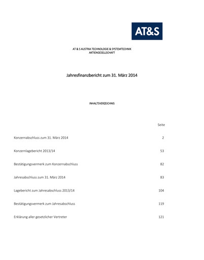 Miniature AT&S Austria Technologie & Systemtechnik Rapport financier 2013-2014