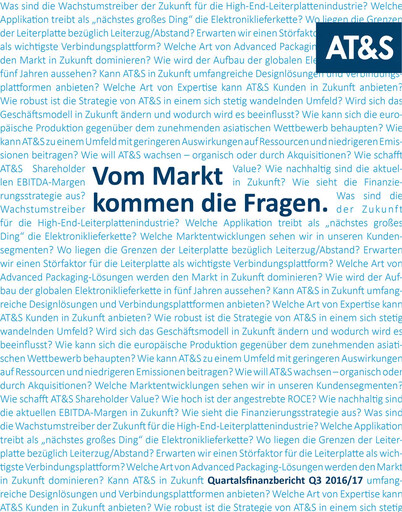 Miniature AT&S Austria Technologie & Systemtechnik Rapport trimestriel 2016-q3