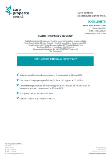 Miniature Care Property Invest NV Rapport semestriel 2017-h1