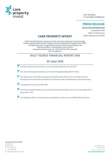Miniature Care Property Invest NV Rapport semestriel 2018-h1