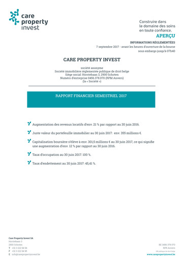 Miniature Care Property Invest NV Rapport semestriel 2017-h1