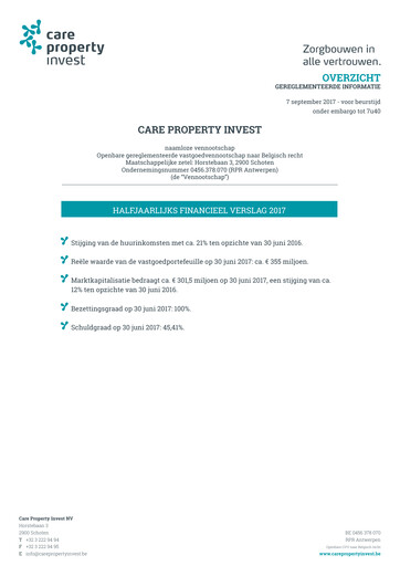 Miniature Care Property Invest NV Rapport semestriel 2017-h1