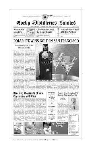 Miniature Corby Spirit and Wine Rapport annuel 2003