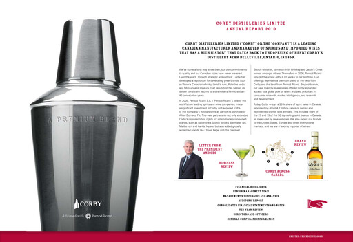 Miniature Corby Spirit and Wine Rapport annuel 2010