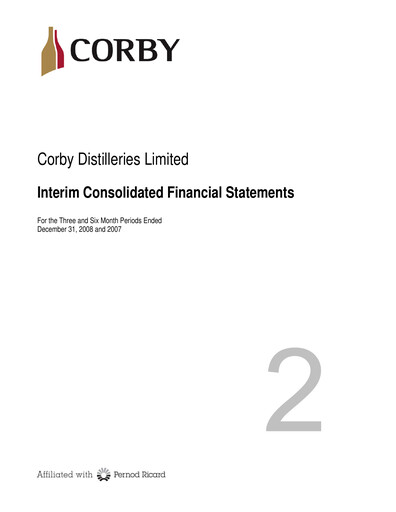 Thumbnail Corby Spirit and Wine Financial Statement 2009-q2