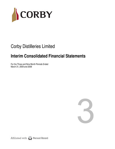 Miniature Corby Spirit and Wine Bilan financier 2009-q3
