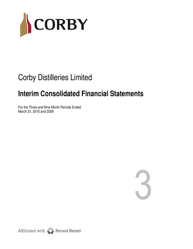 Miniature Corby Spirit and Wine Bilan financier 2010-q3