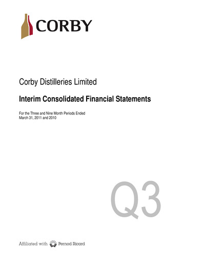 Miniature Corby Spirit and Wine Bilan financier 2011-q3