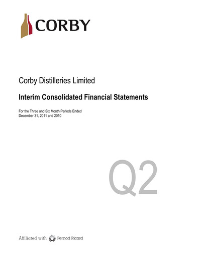 Thumbnail Corby Spirit and Wine Financial Statement 2012-q2