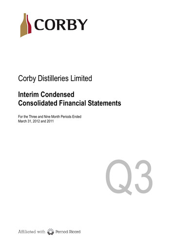 Miniature Corby Spirit and Wine Bilan financier 2012-q3