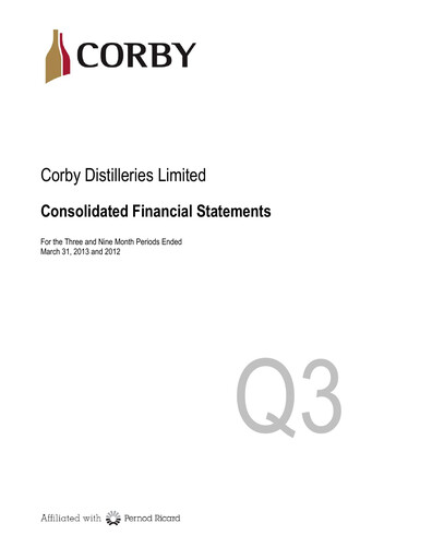 Thumbnail Corby Spirit and Wine Financial Statement 2013-q3