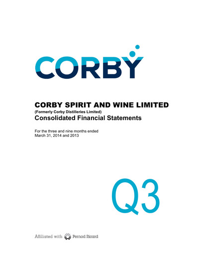 Thumbnail Corby Spirit and Wine Financial Statement 2014-q3