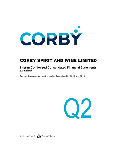 Thumbnail Corby Spirit and Wine Financial Statement 2016-q2