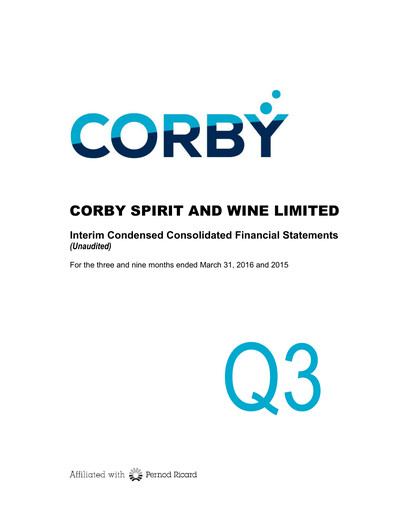 Thumbnail Corby Spirit and Wine Financial Statement 2016-q3