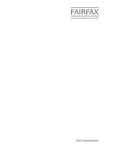 Thumbnail Fairfax Financial
 Annual Report 2012