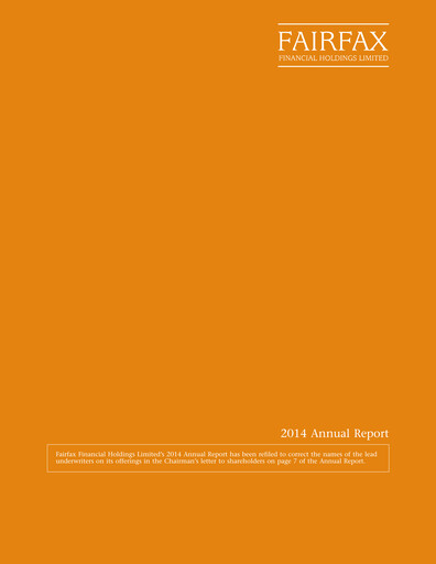 Thumbnail Fairfax Financial
 Annual Report 2014
