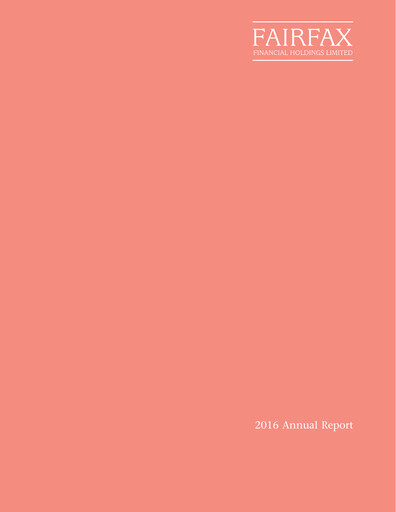 Thumbnail Fairfax Financial
 Annual Report 2016