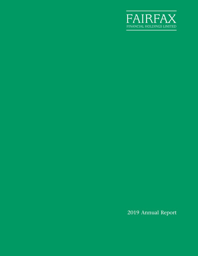 Thumbnail Fairfax Financial
 Annual Report 2019