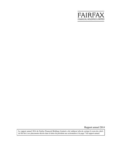 Thumbnail Fairfax Financial
 Annual Report 2014