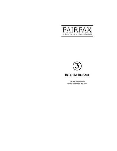 Thumbnail Fairfax Financial
 Quarterly Report 2001-q3