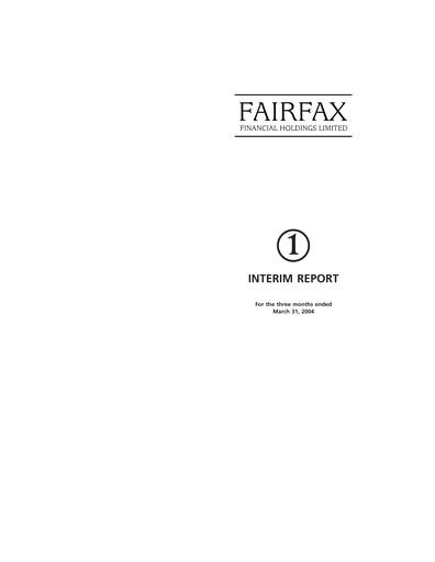 Thumbnail Fairfax Financial
 Quarterly Report 2004-q1
