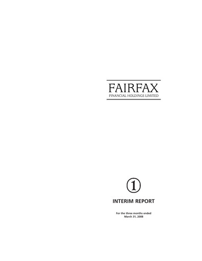 Thumbnail Fairfax Financial
 Quarterly Report 2008-q1