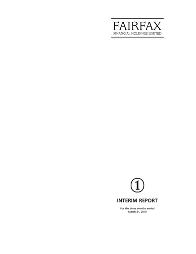 Thumbnail Fairfax Financial
 Quarterly Report 2010-q1