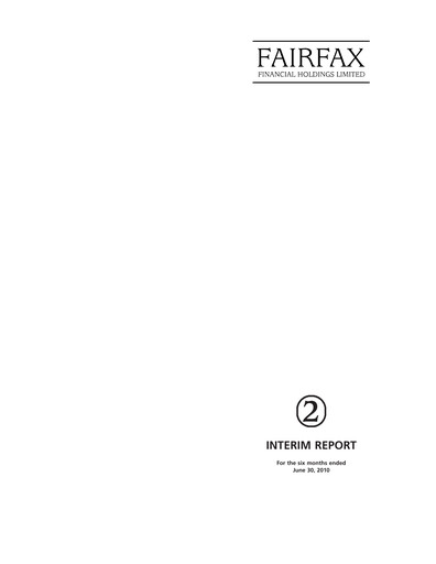 Thumbnail Fairfax Financial
 Quarterly Report 2010-q2