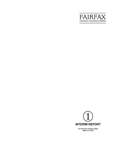 Thumbnail Fairfax Financial
 Quarterly Report 2016-q1