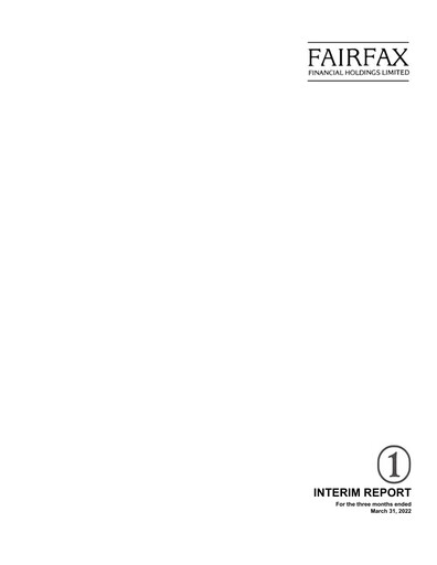 Thumbnail Fairfax Financial
 Quarterly Report 2022-q1