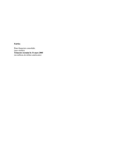 Thumbnail Fairfax Financial
 Quarterly Report 2005-q1