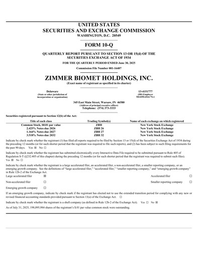Thumbnail Zimmer Biomet Quarterly Report 2025-q2
