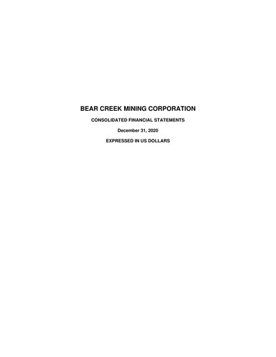 Thumbnail Bear Creek Mining Financial Statement 2020