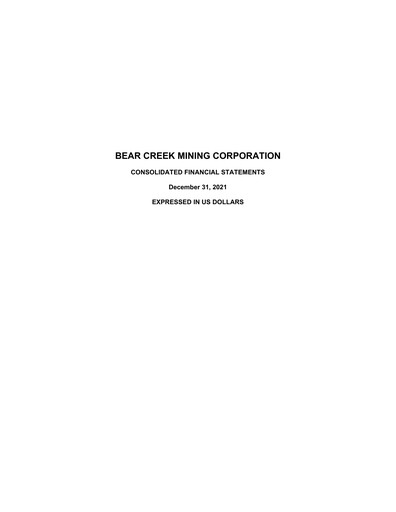 Thumbnail Bear Creek Mining Financial Statement 2021