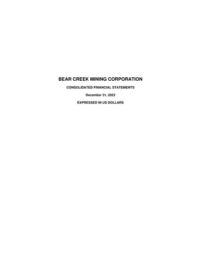 Thumbnail Bear Creek Mining Financial Statement 2023