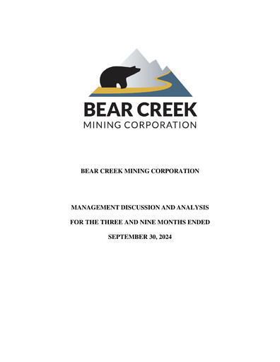 Thumbnail Bear Creek Mining Quarterly Report 2024-q3