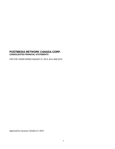 Miniature Postmedia Network Canada Bilan financier 2015