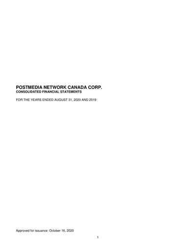 Miniature Postmedia Network Canada Bilan financier 2020