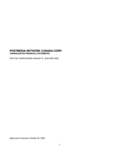 Miniature Postmedia Network Canada Bilan financier 2023