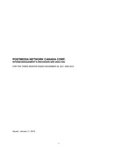 Miniature Postmedia Network Canada Rapport trimestriel 2012-q1