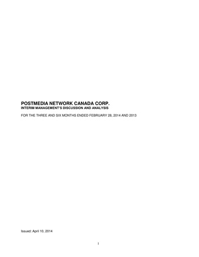 Miniature Postmedia Network Canada Rapport trimestriel 2014-q2