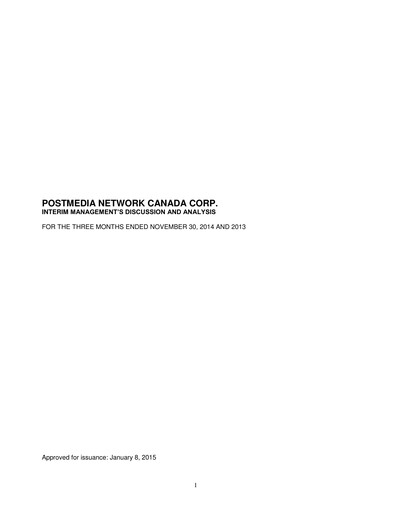 Miniature Postmedia Network Canada Rapport trimestriel 2015-q1