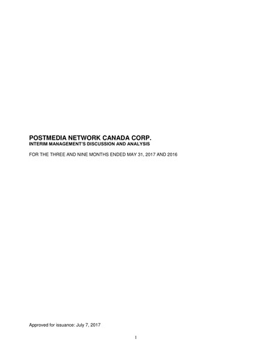 Miniature Postmedia Network Canada Rapport trimestriel 2017-q3