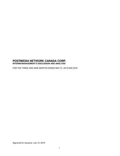 Miniature Postmedia Network Canada Rapport trimestriel 2019-q3