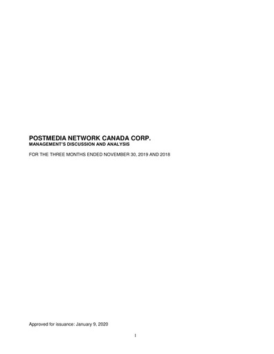 Miniature Postmedia Network Canada Rapport trimestriel 2020-q1