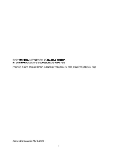 Miniature Postmedia Network Canada Rapport trimestriel 2020-q2