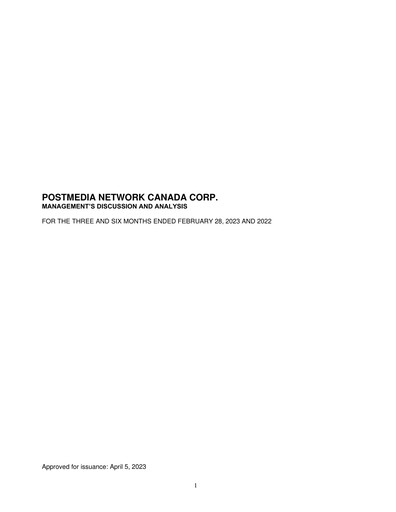Miniature Postmedia Network Canada Rapport trimestriel 2023-q2